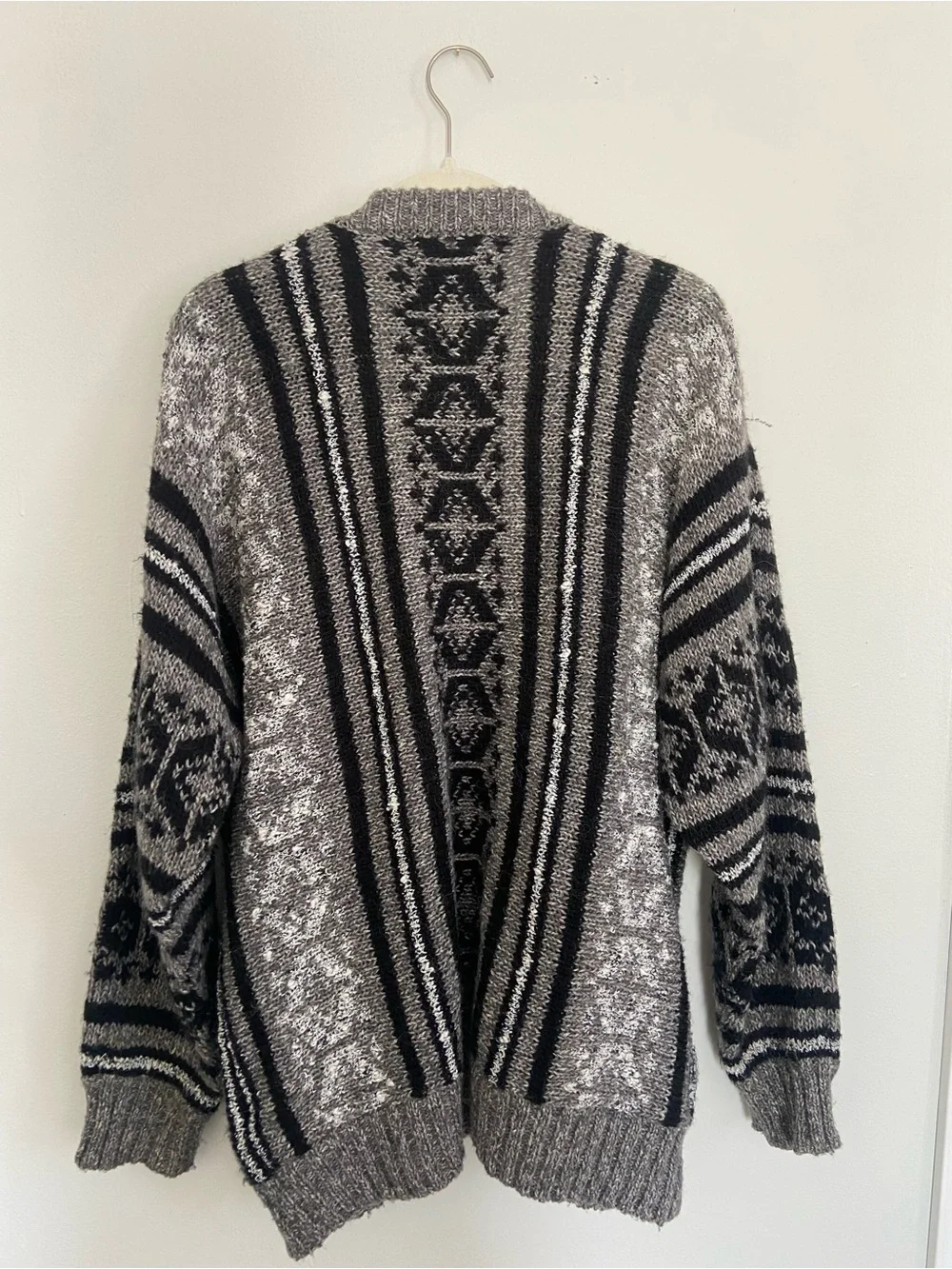 Vintage 90s Feruche Striped Knit Cardigan Sweater – Gray / Black